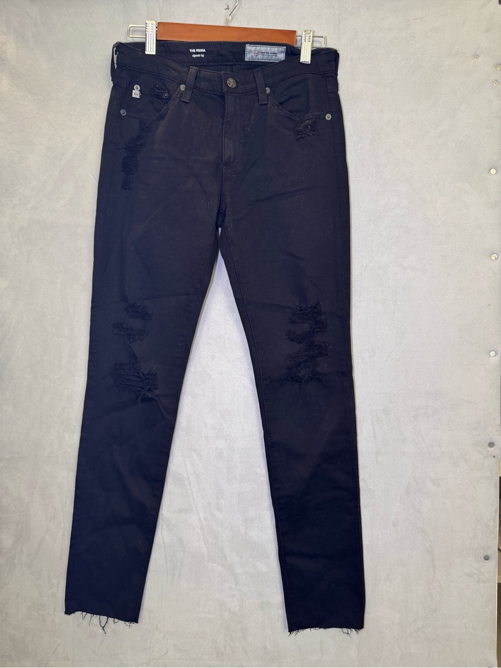 AG Adriano Goldschmied The Prima Jeans 27R Black Cigarette Leg Distressed Skinny